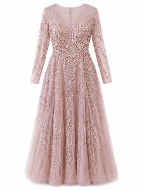 Catwalk 60155 Pink Long Sleeve Evening Gown